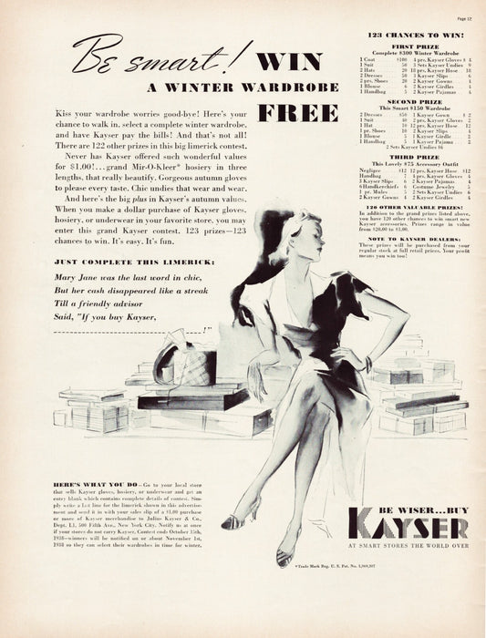 Kayser Nylon Stockings 1938 Print Ad Full Page 10.5 x 13.5