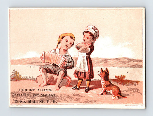 Fall River MA Robert Adams Bookseller Concertina 1890s Trade Card - 2.5 x 3.5
