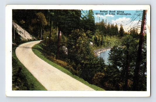 Lake Washington Bothell Road 1920s Postcard Unposted White Border