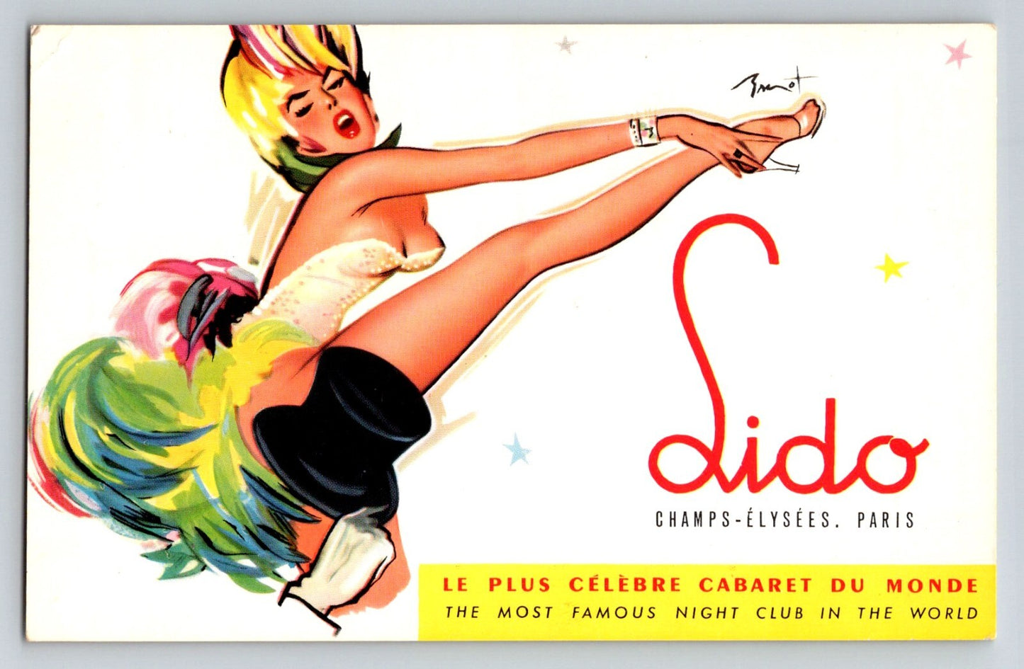 Paris France Lido Champs Elysees Risque Burlesque 1950s Postcard Unposted Chrome