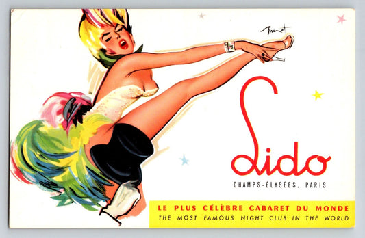 Paris France Lido Champs Elysees Risque Burlesque 1950s Postcard Unposted Chrome