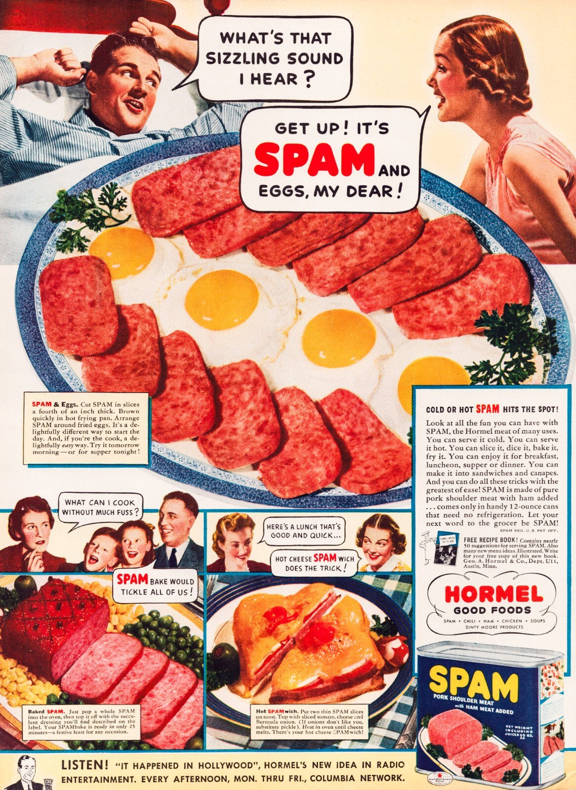 Spam eggs 1939 breakfast advertising illustration Hormel full page print ad