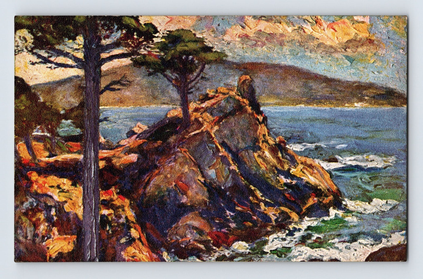 Carmel California 17 Mile Drive Elmer Schmidt Painting 1930s Postcard