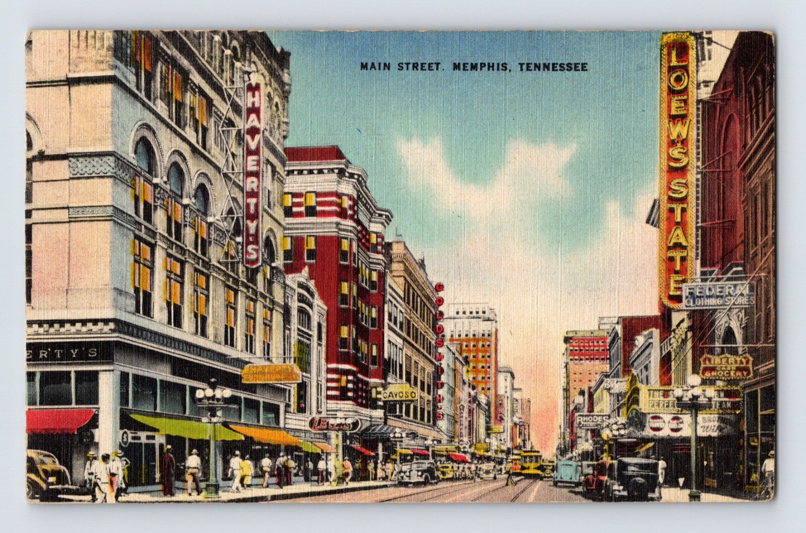 Memphis Tennessee Main Street downtown Loews State Havertys 1940s postcard