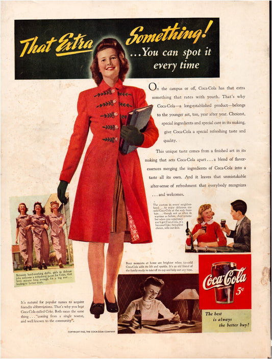 Coca-Cola 1943 World War Two Full Page Print Ad 10.5 x 13.5