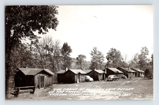 Crystal Falls Michigan Memory Lane Resort Cabins 1940s RPPC Postcard
