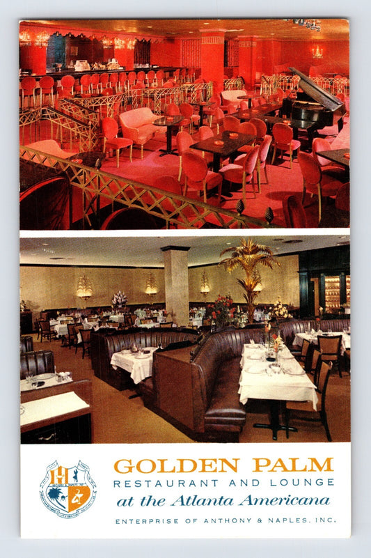 Atlanta Georgia Golden Palm Restaurant Lounge 1960s Postcard Unposted Chrome