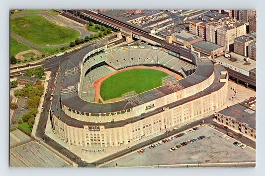 New York City Yankee Stadium aerial view baseball stadium Bronx chrome postcard 1960s