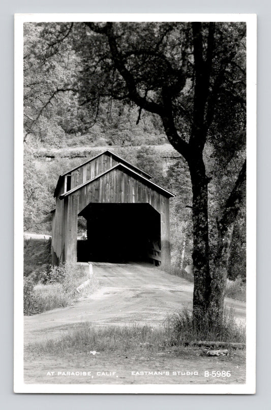 Paradise California Pratt truss covered bridge photo Postcard 1950s