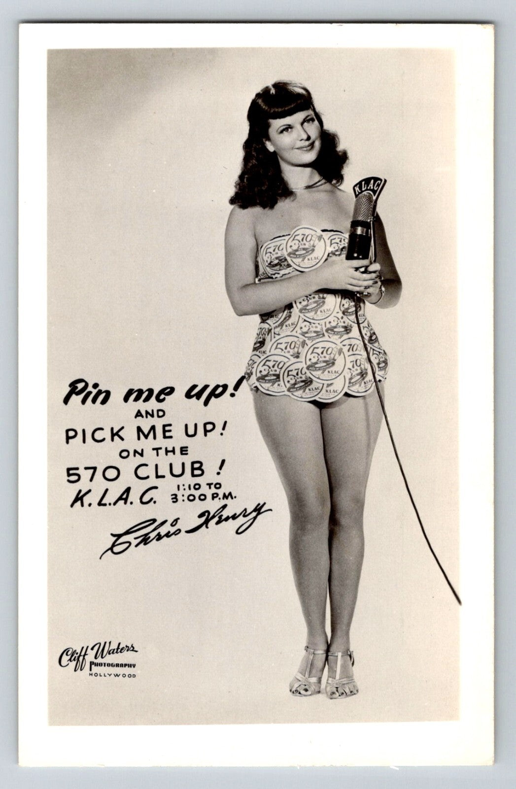 Chris Henry 1950s RPPC Pin Up 570 Club KLAC Radio Postcard
