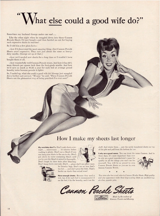 Cannon Percale Sheets 1942 Print Ad Pin-Up GGA Full Page 10.5 x 13.5