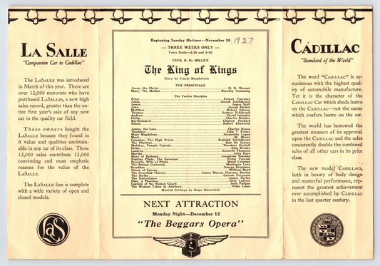 King of Kings 1927 film program La Salle Cadillac advertising DeMille theater promotion booklet page