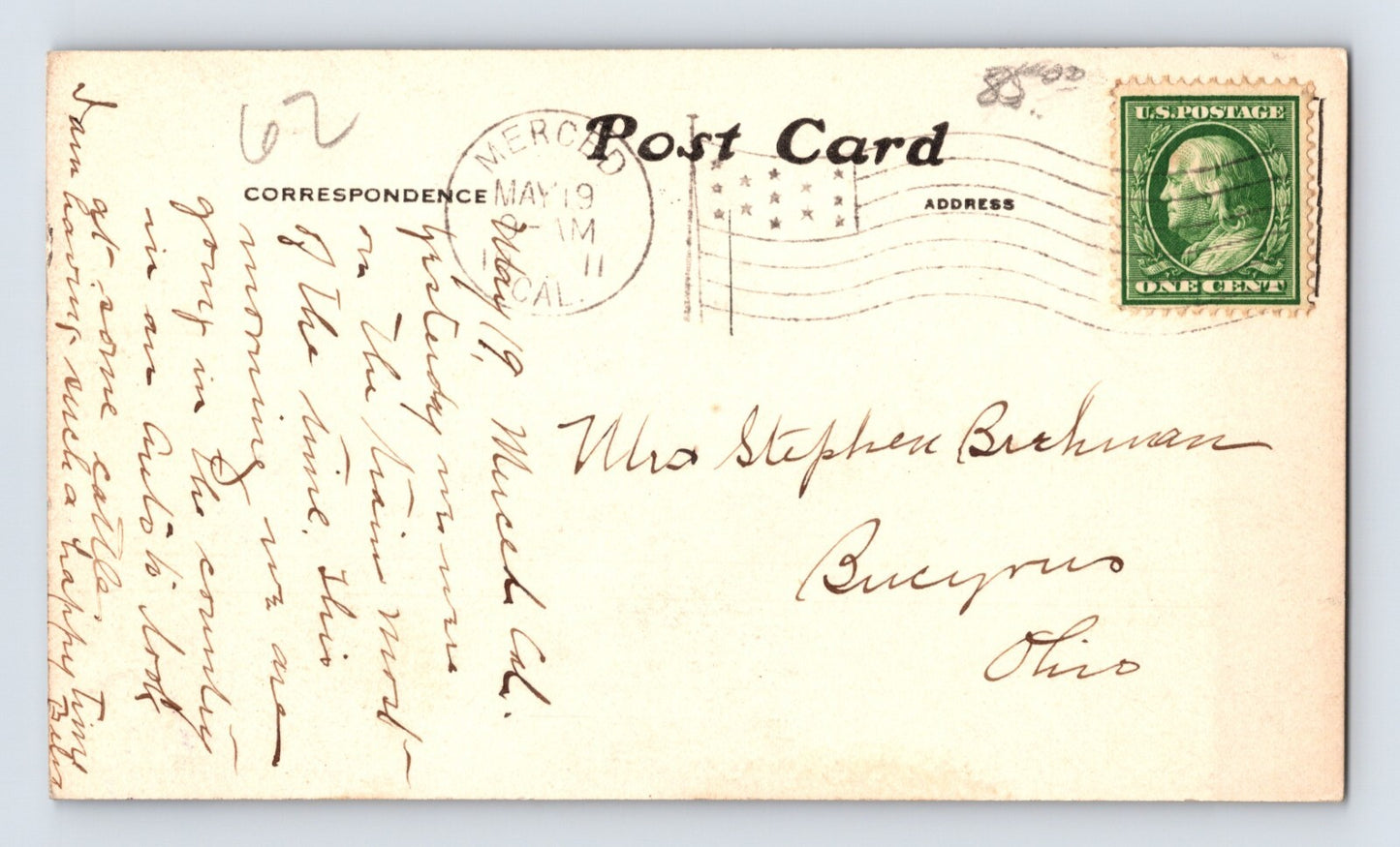 Merced California Park Fountain 1911 RPPC Postcard Posted Divided Back