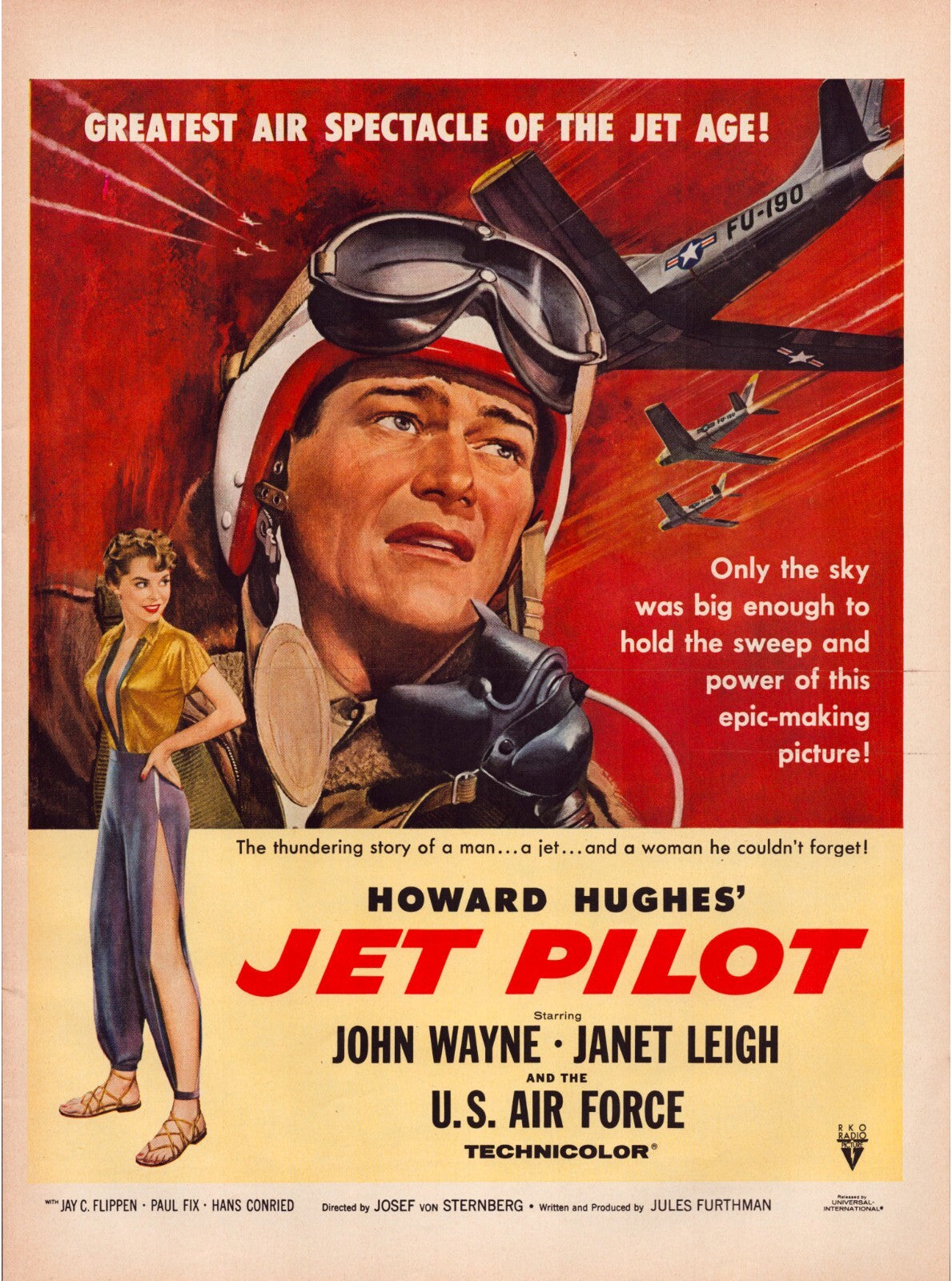 Jet Pilot Film 1957 John Wayne Janet Leigh Print Ad Full Page - 10.5 x 13.5