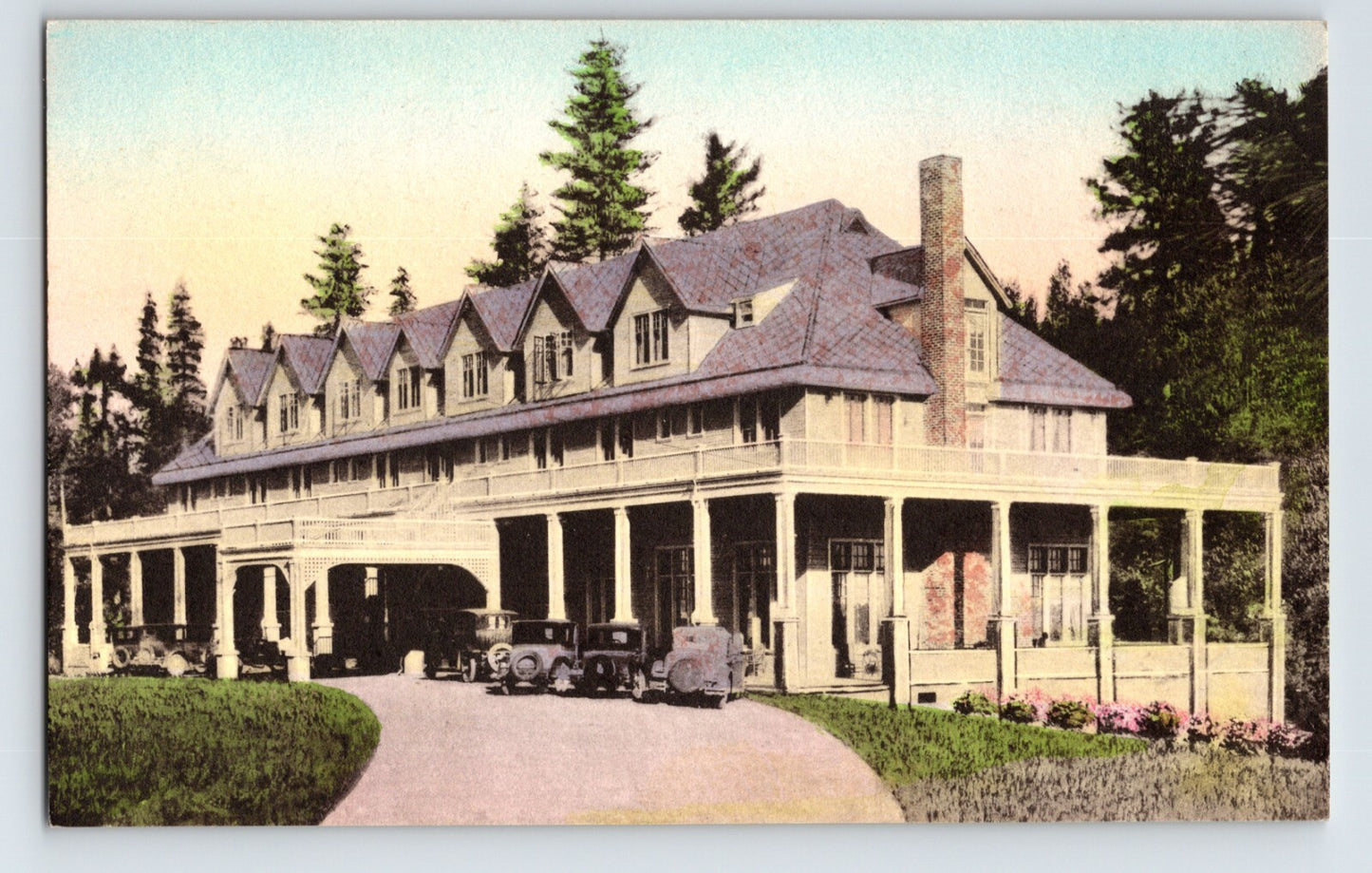 Adams Springs California Adams Springs Hotel 1920s Albertype postcard showing large wooden resort building with veranda and early automobiles