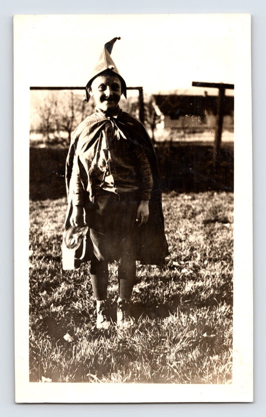 Boy Halloween costume pointed hat cape yard 1920s snapshot photo