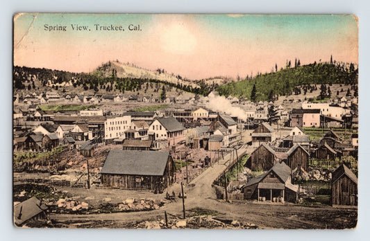 Truckee California Aerial Downtown Spring View Behrendt  1910 Postcard Posted