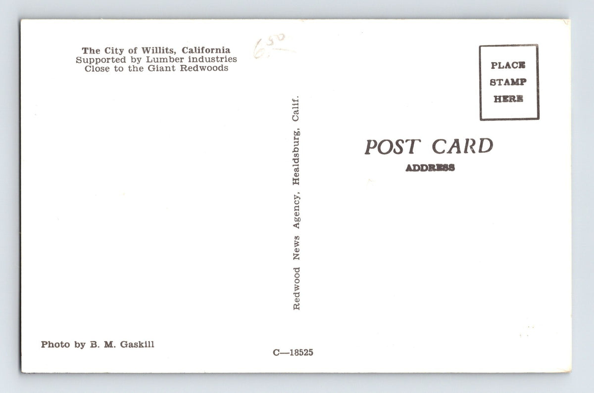 Willits California Downtown Al's Liquor Medico Drug 1960s Postcard Chrome