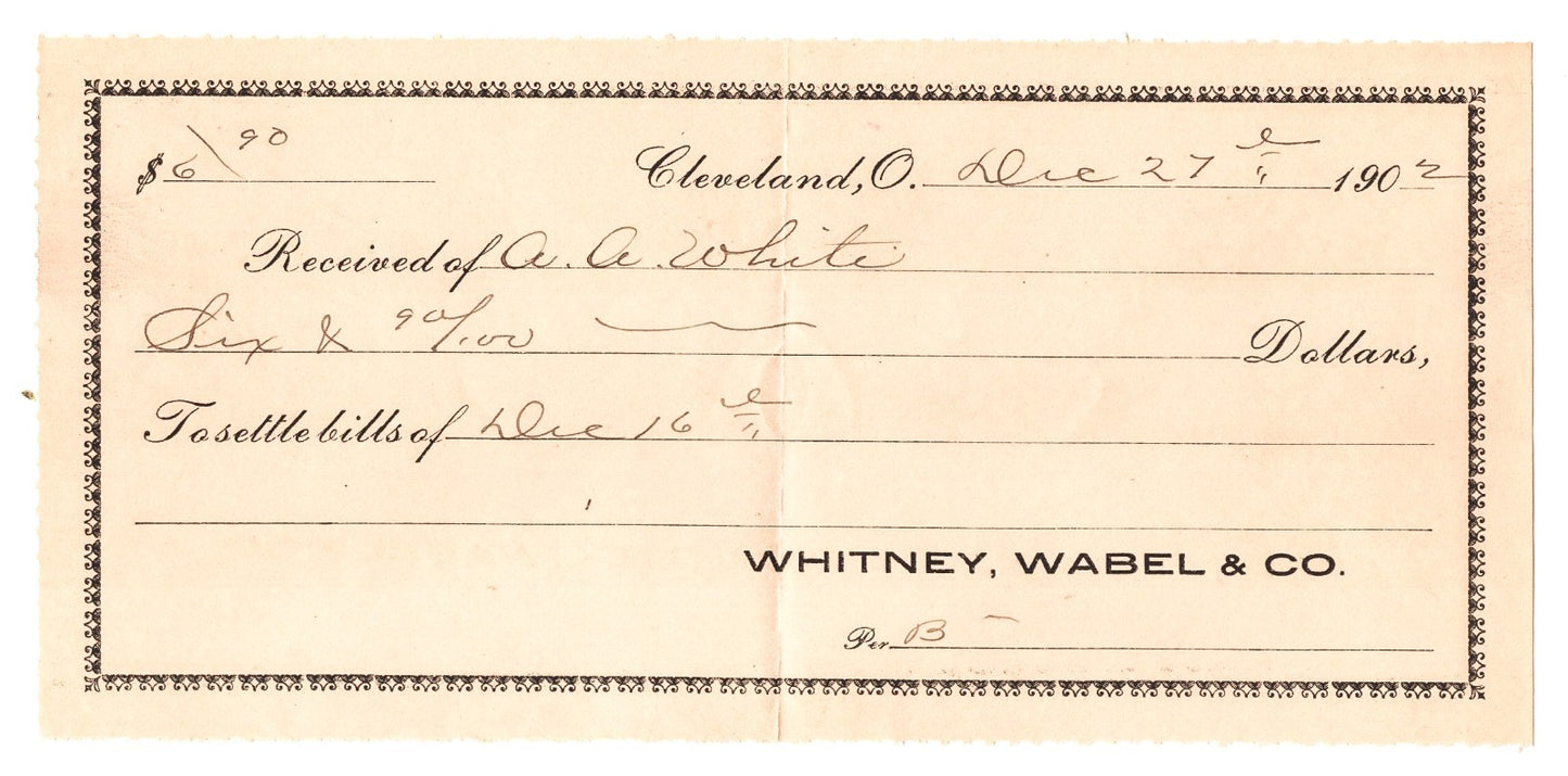Cleveland Ohio 1902 Whitney Wabel Company Receipt + Envelope
