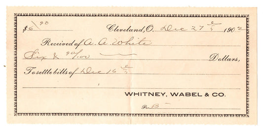 Cleveland Ohio 1902 Whitney Wabel Company Receipt + Envelope