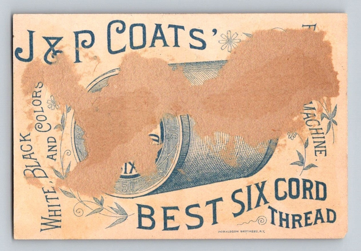 J P Coats Kissing Sisters Girl Friends Sewing Thread 1890s Trade Card - 2.5 x 4