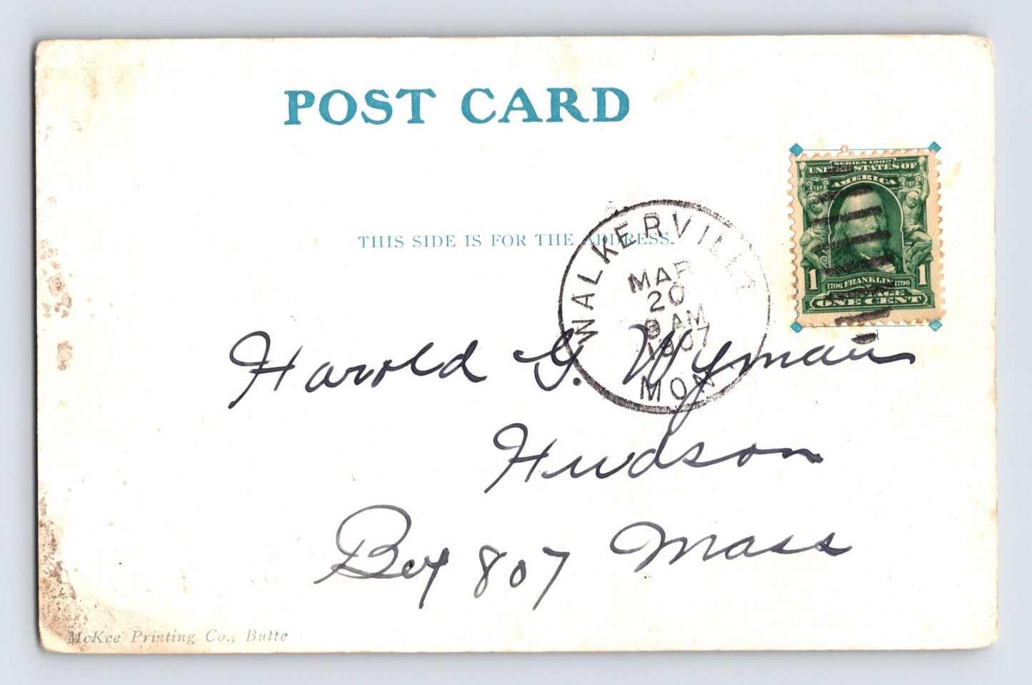 Butte Montana Railroad Train 1907 Postcard Posted Undivided Back