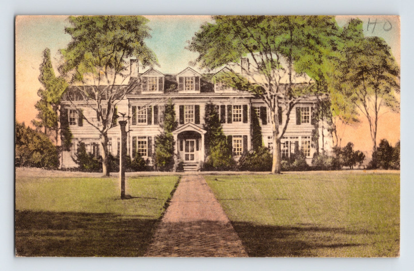 Southampton Long Island New York Irving Latch residence large colonial style home trees lawn Albertype postcard