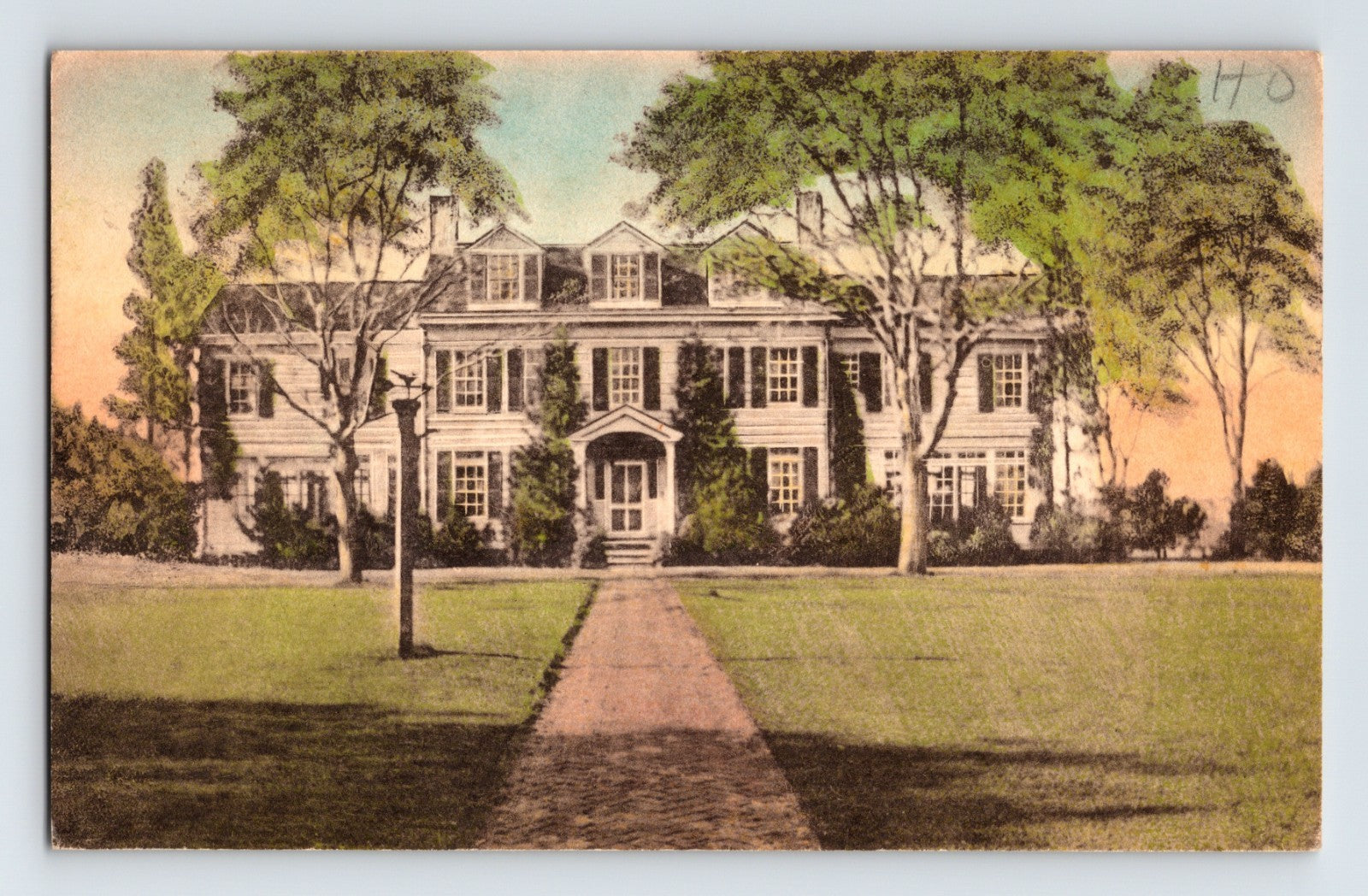 Southampton Long Island New York Irving Latch residence large colonial style home trees lawn Albertype postcard