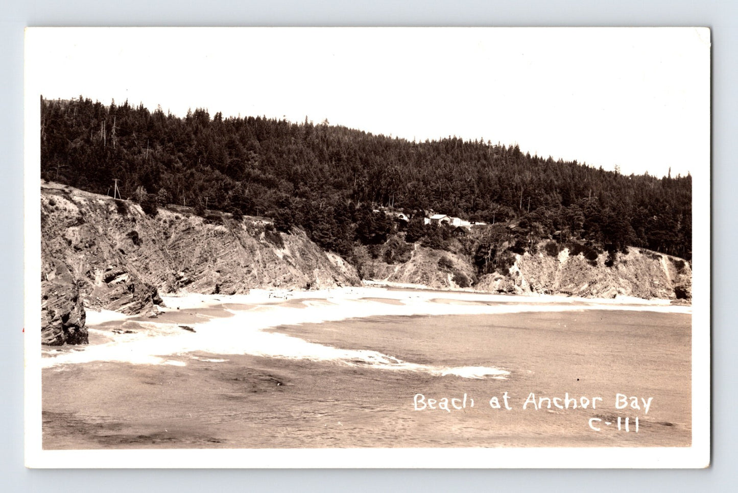 Anchor Bay California Mendocino Coast Ocean Cliffs 1940s RPPC Postcard