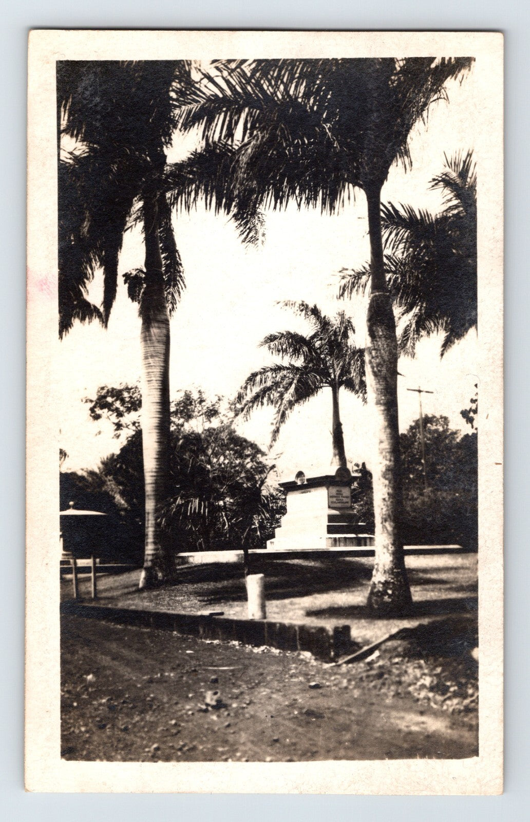 Honolulu Hawaii Royal Mausoleum real photo postcard with palm trees and grounds associated with the Hawaiian royal burial site.