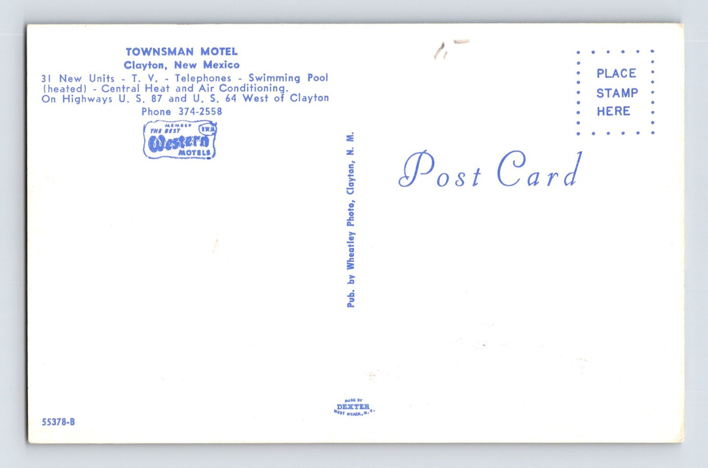 Clayton New Mexico Townsman Motel 1960s Postcard Unposted Chrome