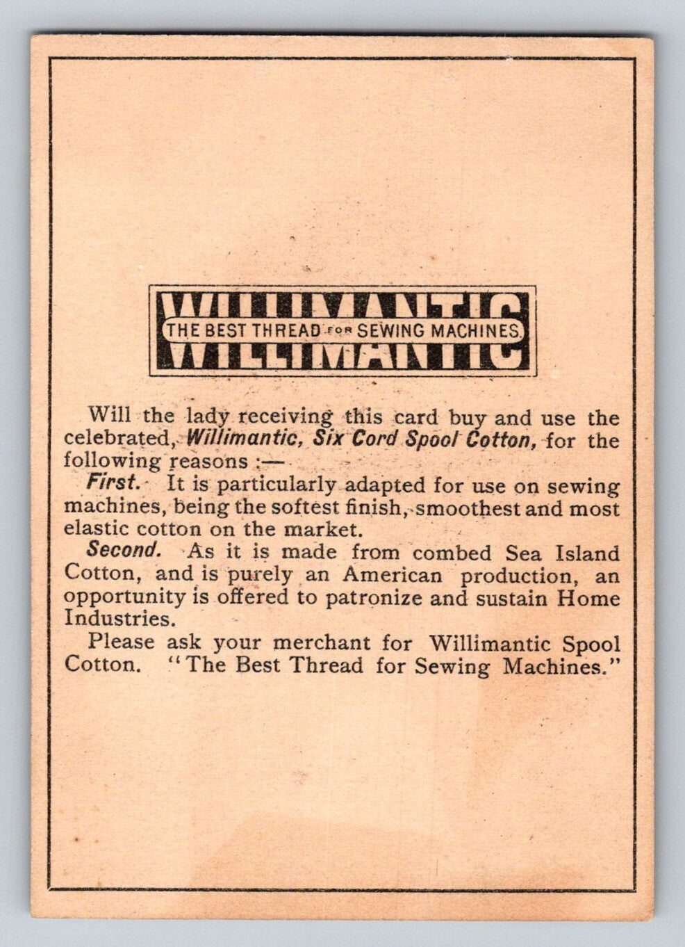 Willimantic Sewing Thread 1890s Victorian Trade Card Cute Girl Butterfly - 3 x 4