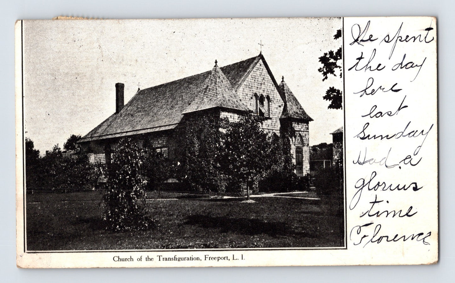 Long Island Freeport New York Church of the Transfiguration 1908 postcard church building posted divided back