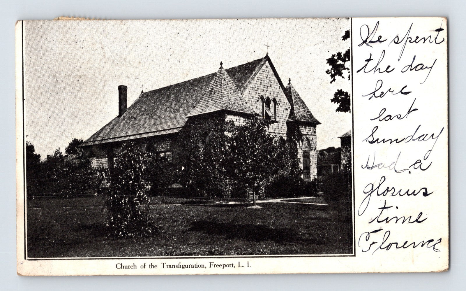 Long Island Freeport New York Church of the Transfiguration 1908 postcard church building posted divided back