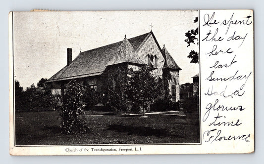 Long Island Freeport New York Church of the Transfiguration 1908 postcard church building posted divided back
