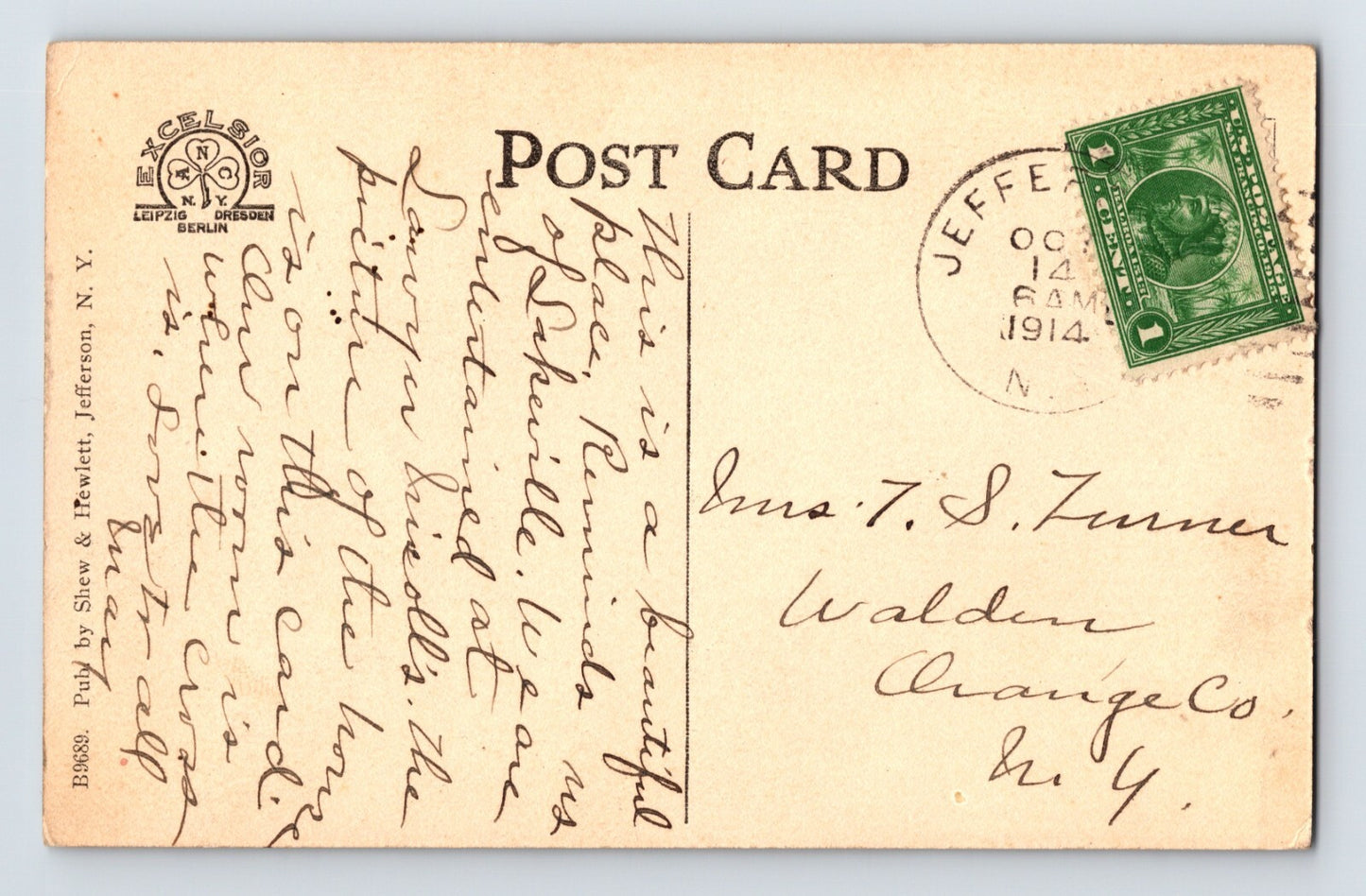 Jefferson New York High School Methodist Church 1914 Postcard Posted
