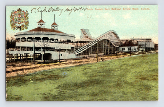 Crystal Beach Ontario Backety Back roller coaster railroad amusement park 1910s postcard