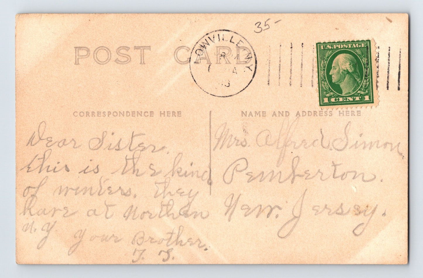 Lowville New York State Street Snow Winter 1908 RPPC Postcard Divided Back Posted