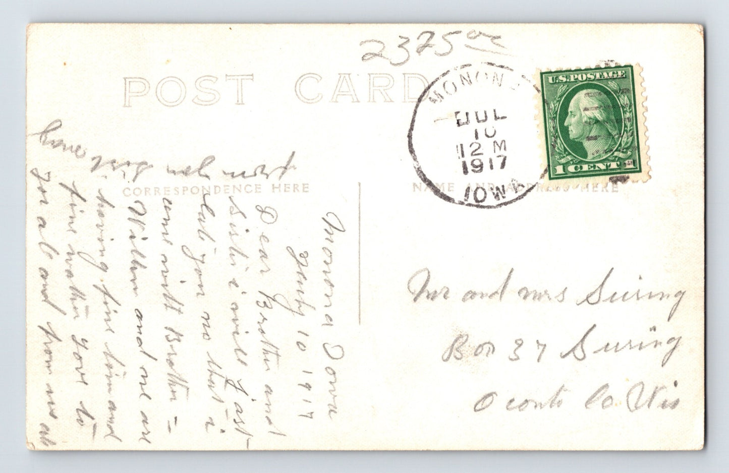 Monona Iowa Center Street English Druggist Ice Cream 1917 RPPC Postcard Posted