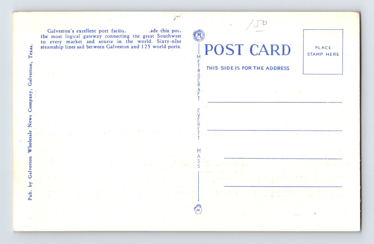 Galveston Texas Steamer Ships Harbor 1940s Postcard Unposted Linen