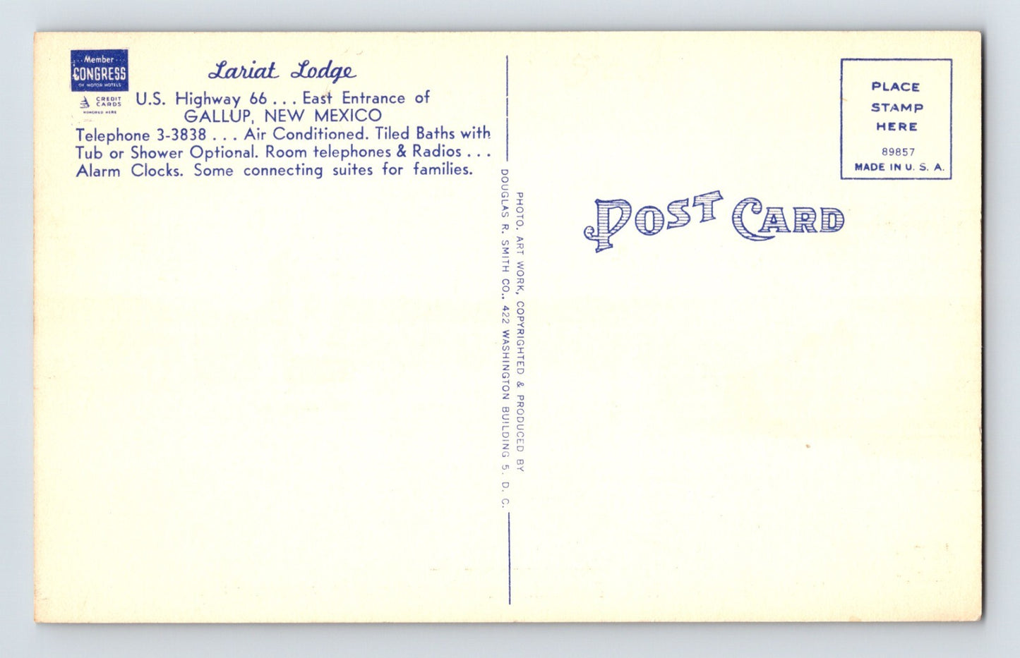 Gallup New Mexico Route 66 Lariat Lodge Motel 1940s Postcard Unposted Linen
