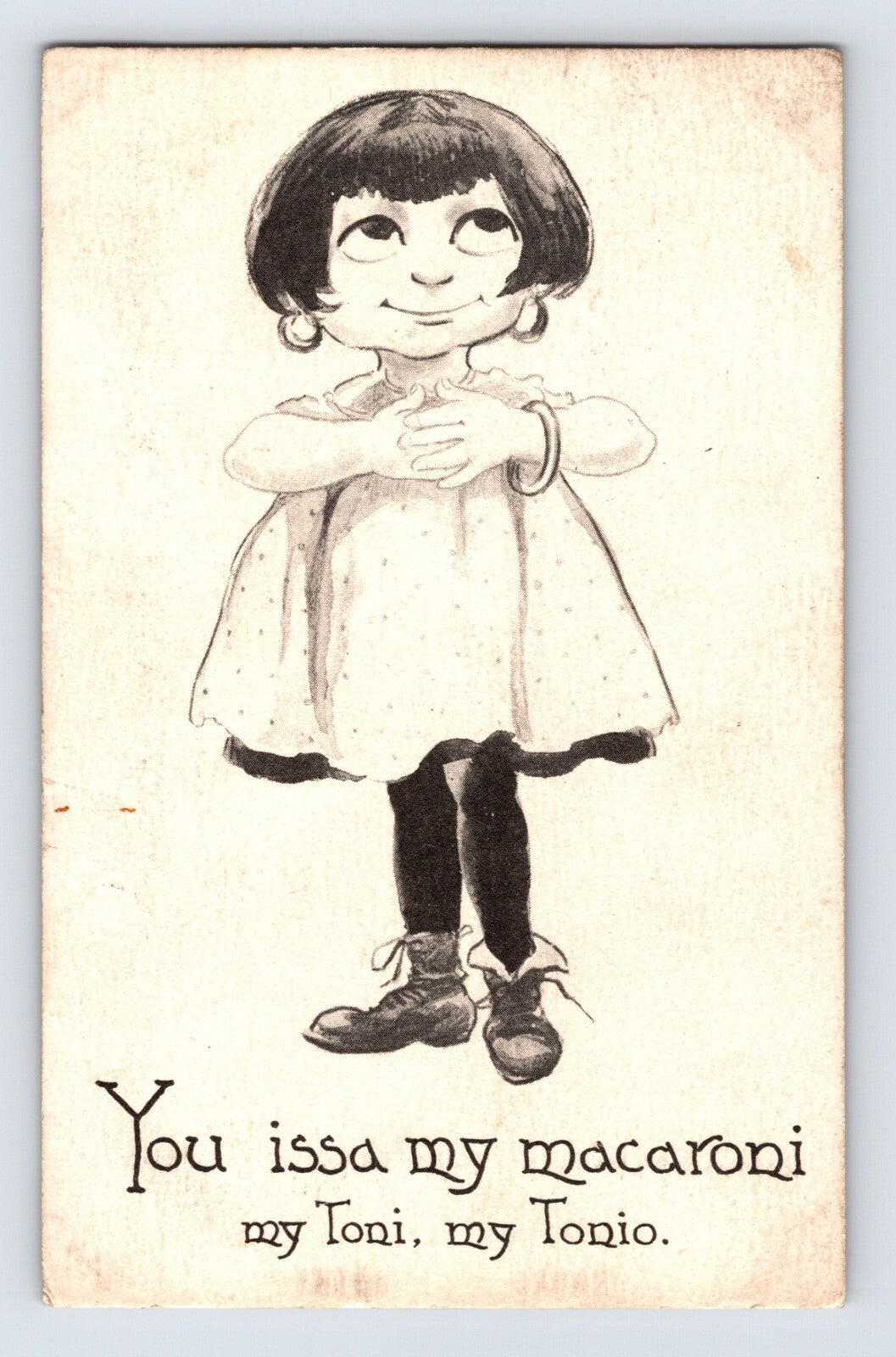 Italian girl cartoon macaroni Valentine postcard 1920s child illustration