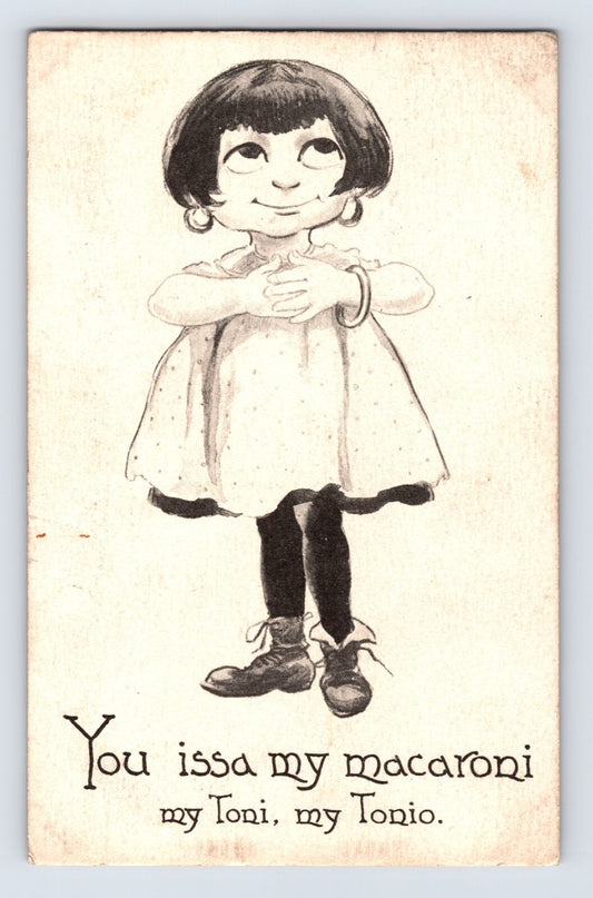 Italian girl cartoon macaroni Valentine postcard 1920s child illustration