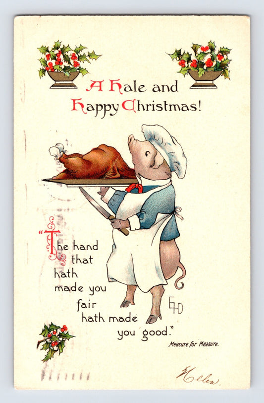 Christmas Pig Cooking Turkey Ethel Dewees 1912 Postcard Posted Divided Back