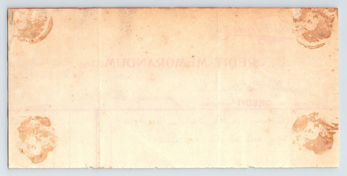 Wausau Wisconsin 1916 Curtis Yale Company Credit Memorandum Billhead 8.5 x 4