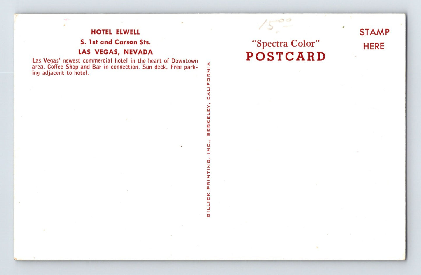 Las Vegas Nevada Elwell Hotel 1960s Postcard Unposted Chrome