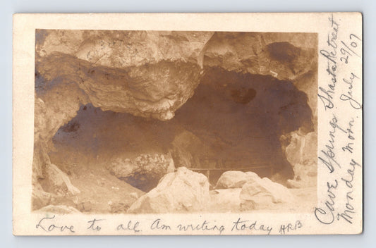 Shasta Springs California cave retreat interior 1907 real photo postcard posted