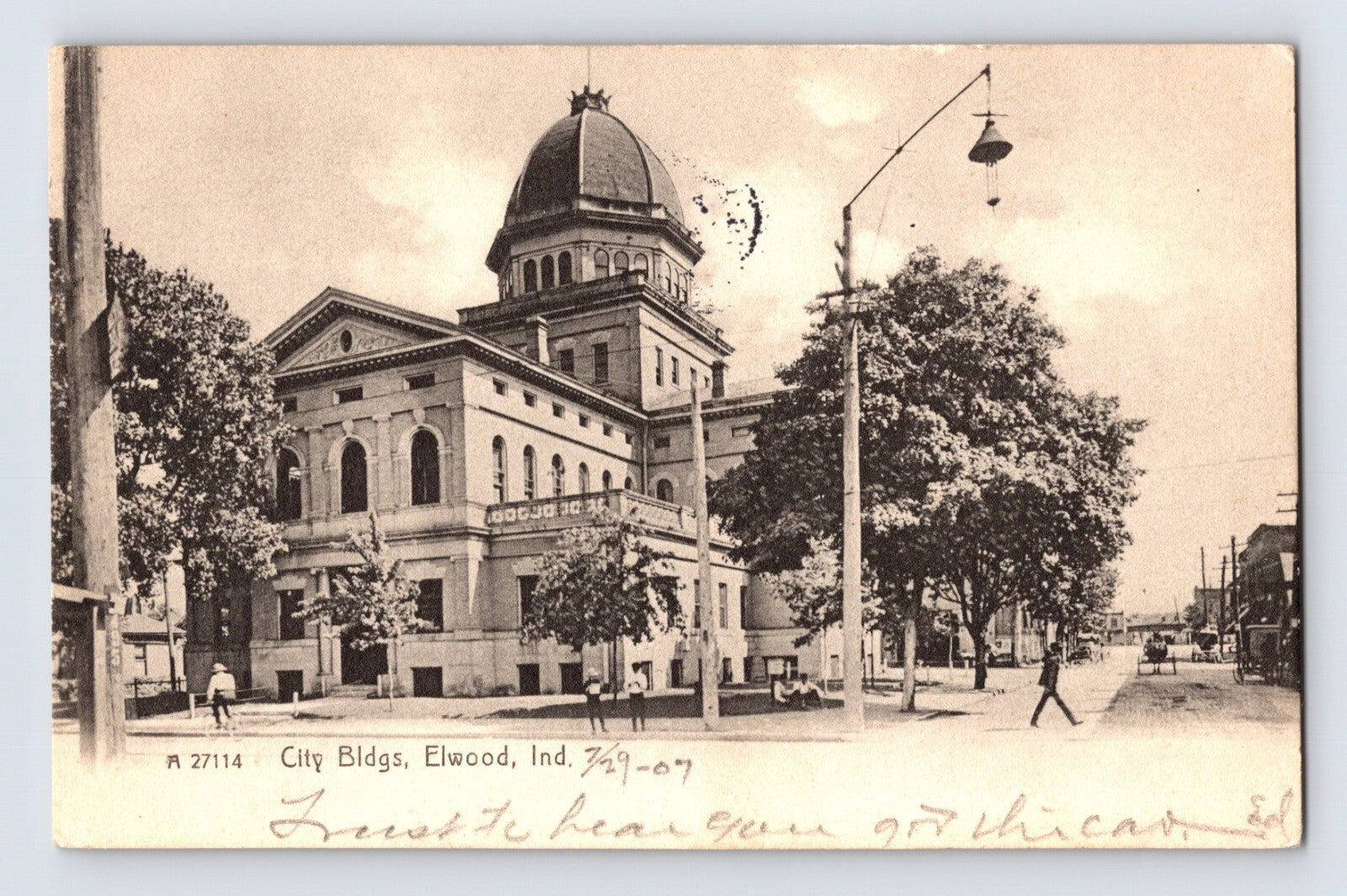 Elwood Indiana City Building courthouse dome downtown street postcard 1910s