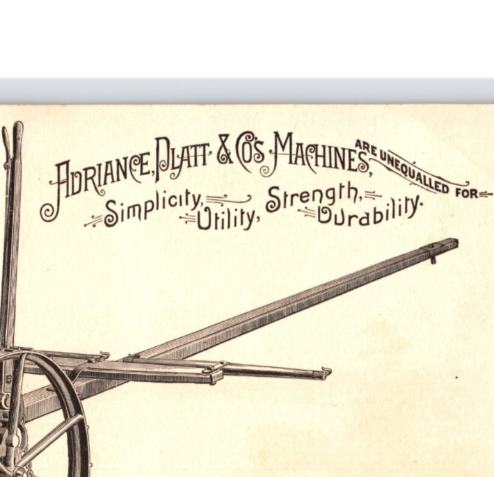 Adriance Mowers Hudson River Bridge Poughkeepsie New York 1890s Trade Card 7 x 5