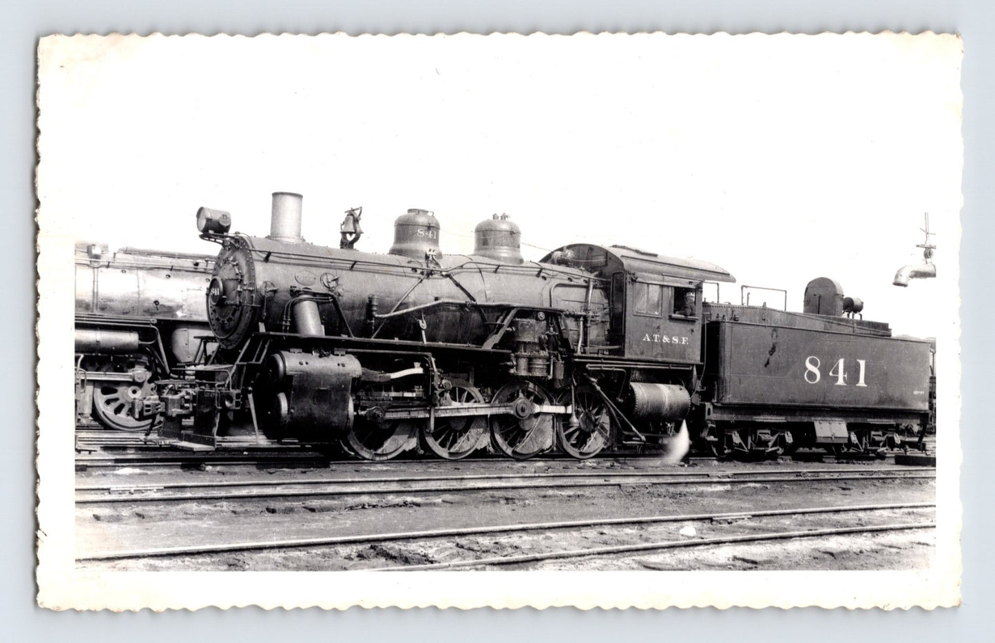Atchison Topeka Santa Fe 0-6-0 steam locomotive 841 Kansas City Kansas 1948 railroad yard photograph
